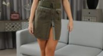 Only Costumes Lucy Ava in an army minidress and pantyhose
