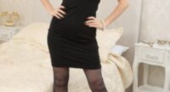 Layered-Nylons Serenity in a little black dress with pantyhose over stockings