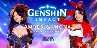 VRConk Adria Rae & Jewelz Blu – Genshin Impact: Amber & Mona (A XXX Parody) <i class=