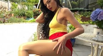 Antonia Jay Outdoor in Yellow Vest with Tan Glossy Legwear – VoP