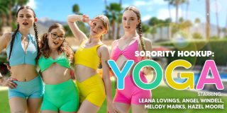 VRBangers Leana Lovings, Angel Windell, Melody Marks, Hazel Moore – Sorority Hookup: Yoga