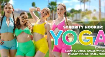 VRBangers Leana Lovings, Angel Windell, Melody Marks, Hazel Moore – Sorority Hookup: Yoga