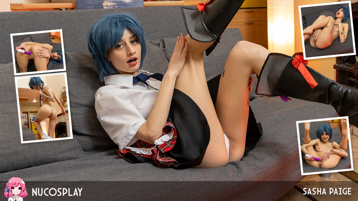 Nu Cosplay Sasha Paige Blue Haired Girly Sasha Paige Loves Fucking Her Tight Little Pussy