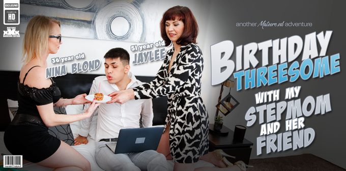 Mature.NL Bruno Baxter, Jaylee, Laura Blond – Stepmom Jaylee and her best friend Laura Blonde give a stepson a hot birthday threesome in bed!