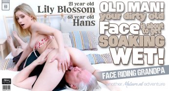 Dirty old grandpa gets his face soaking wet by the hot 21 year old face sitting babe Lily Blossom Lily Blossom, Hans