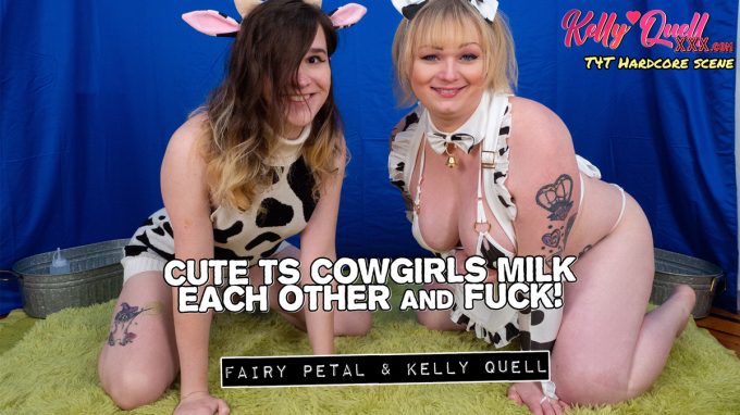 Cute TS Cow Girls Milk Each Other and Fuck! Fairy Petal + Kelly Quell