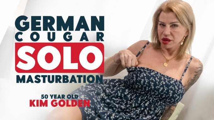 Hot German Cougar Kim Golden masturbates her shaved mature pussy Kim Golden
