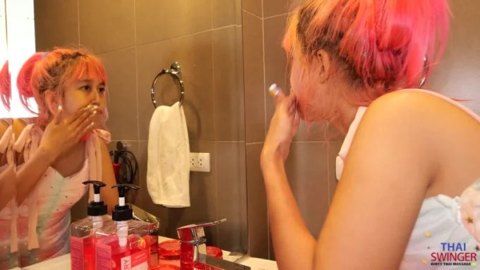 Pink Hair Upskirt Massage CIM Swallow 4K Pa